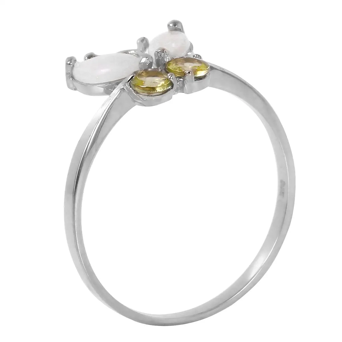 0.7 Carat 14K Solid White Gold Butterfly Ring Opal Peridot