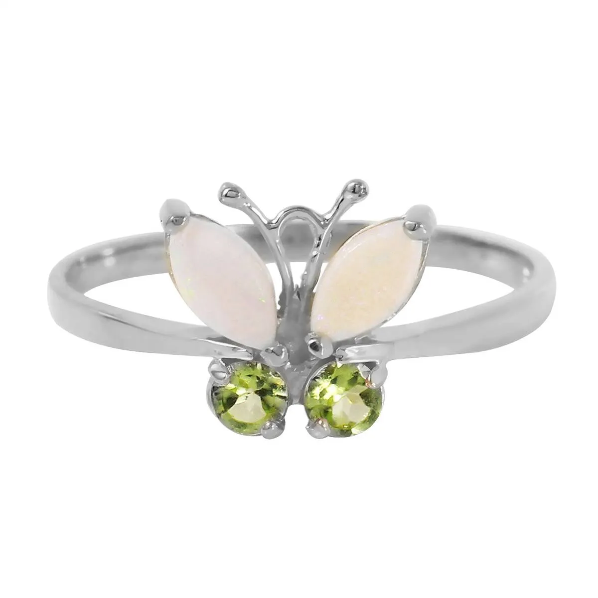 0.7 Carat 14K Solid White Gold Butterfly Ring Opal Peridot