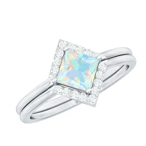 1 CT Minimal Princess Cut Ethiopian Opal and Moissanite Engagement Enhancer Ring Set
