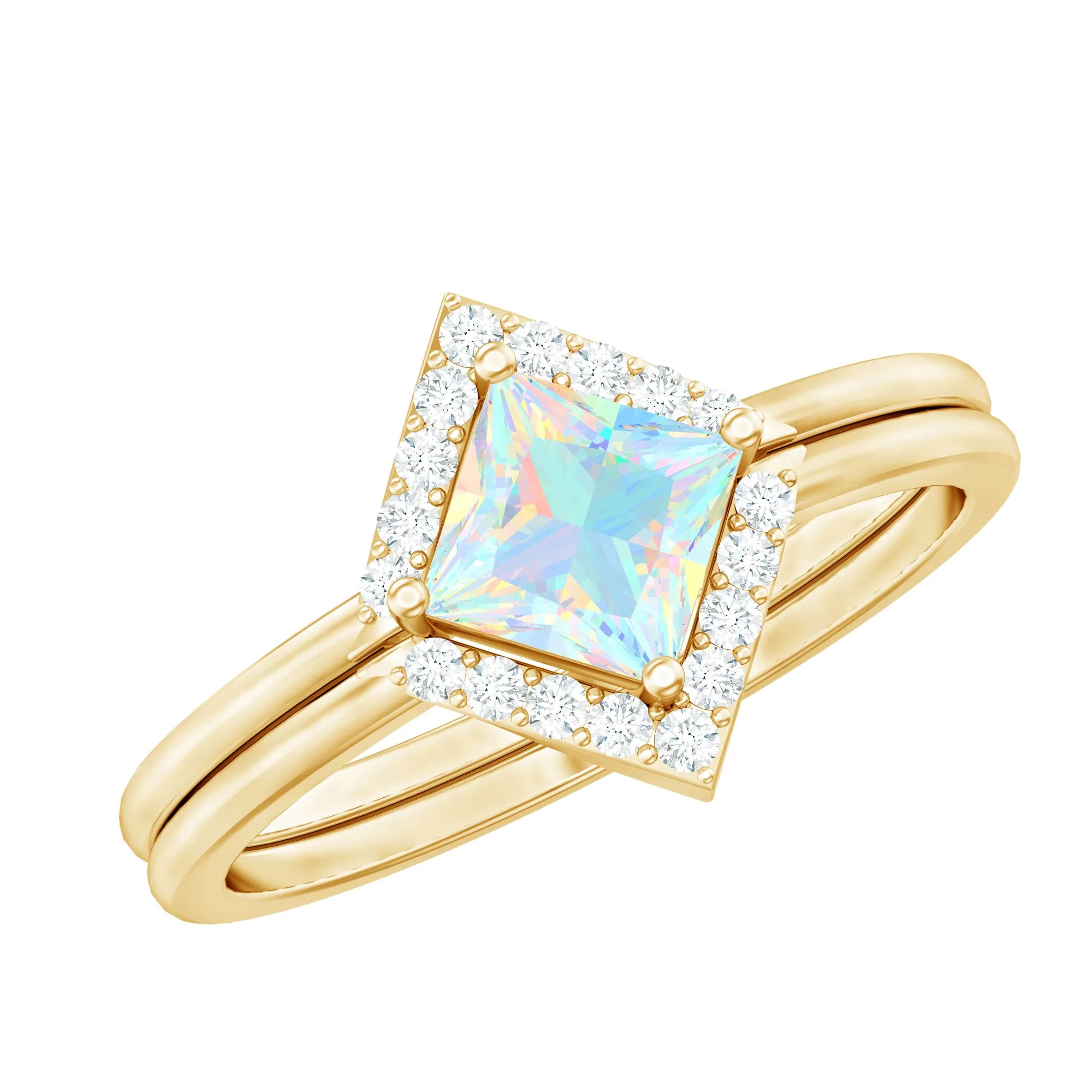 1 CT Minimal Princess Cut Ethiopian Opal and Moissanite Engagement Enhancer Ring Set