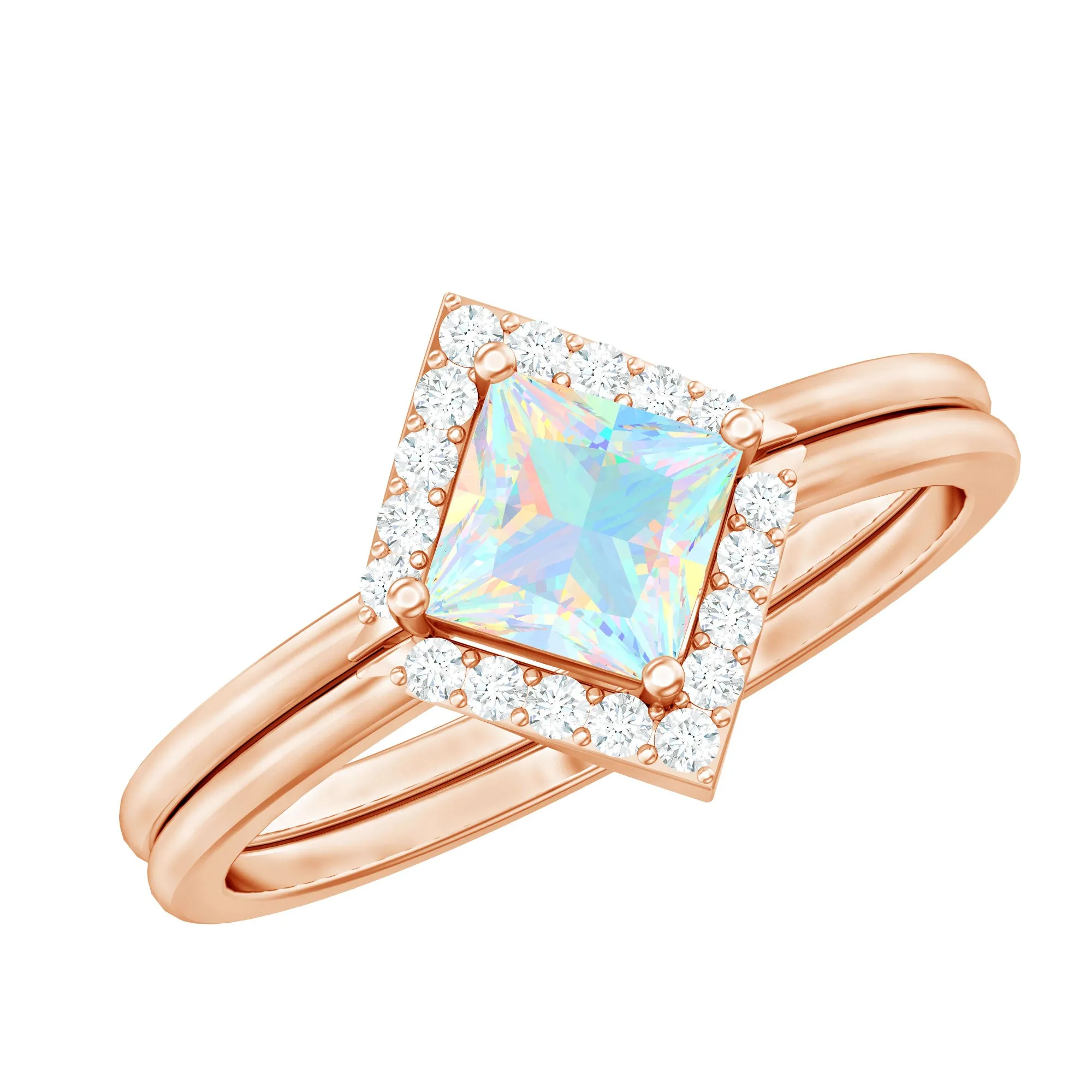 1 CT Minimal Princess Cut Ethiopian Opal and Moissanite Engagement Enhancer Ring Set