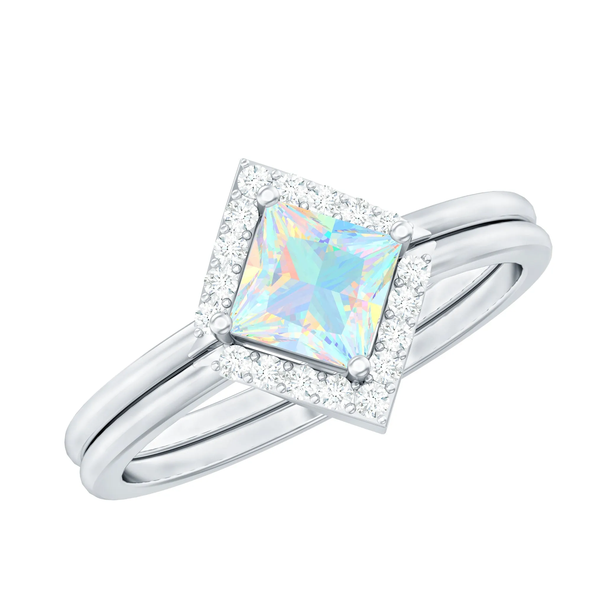 1 CT Minimal Princess Cut Ethiopian Opal and Moissanite Engagement Enhancer Ring Set