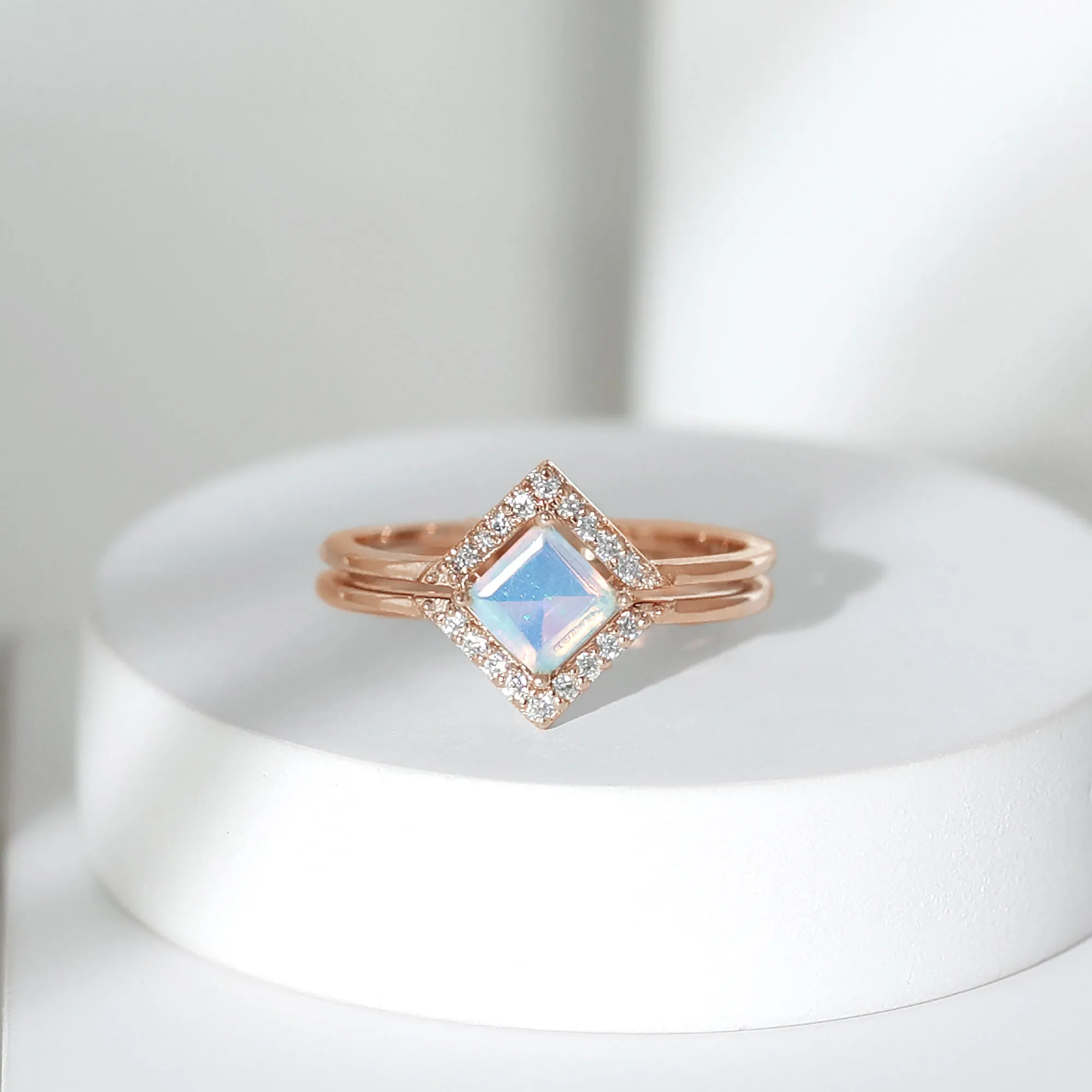 1 CT Minimal Princess Cut Ethiopian Opal and Moissanite Engagement Enhancer Ring Set