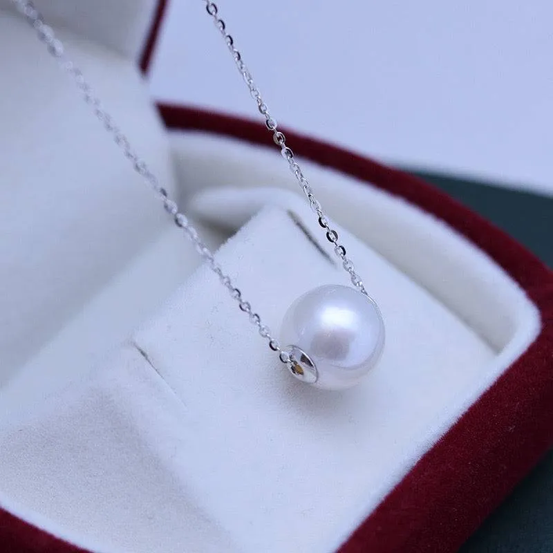 10-12mm Classic White Freshwater Pearl Floating Pendant Necklace