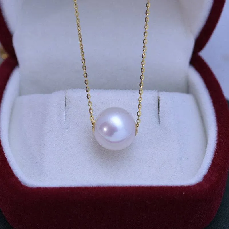 10-12mm Classic White Freshwater Pearl Floating Pendant Necklace
