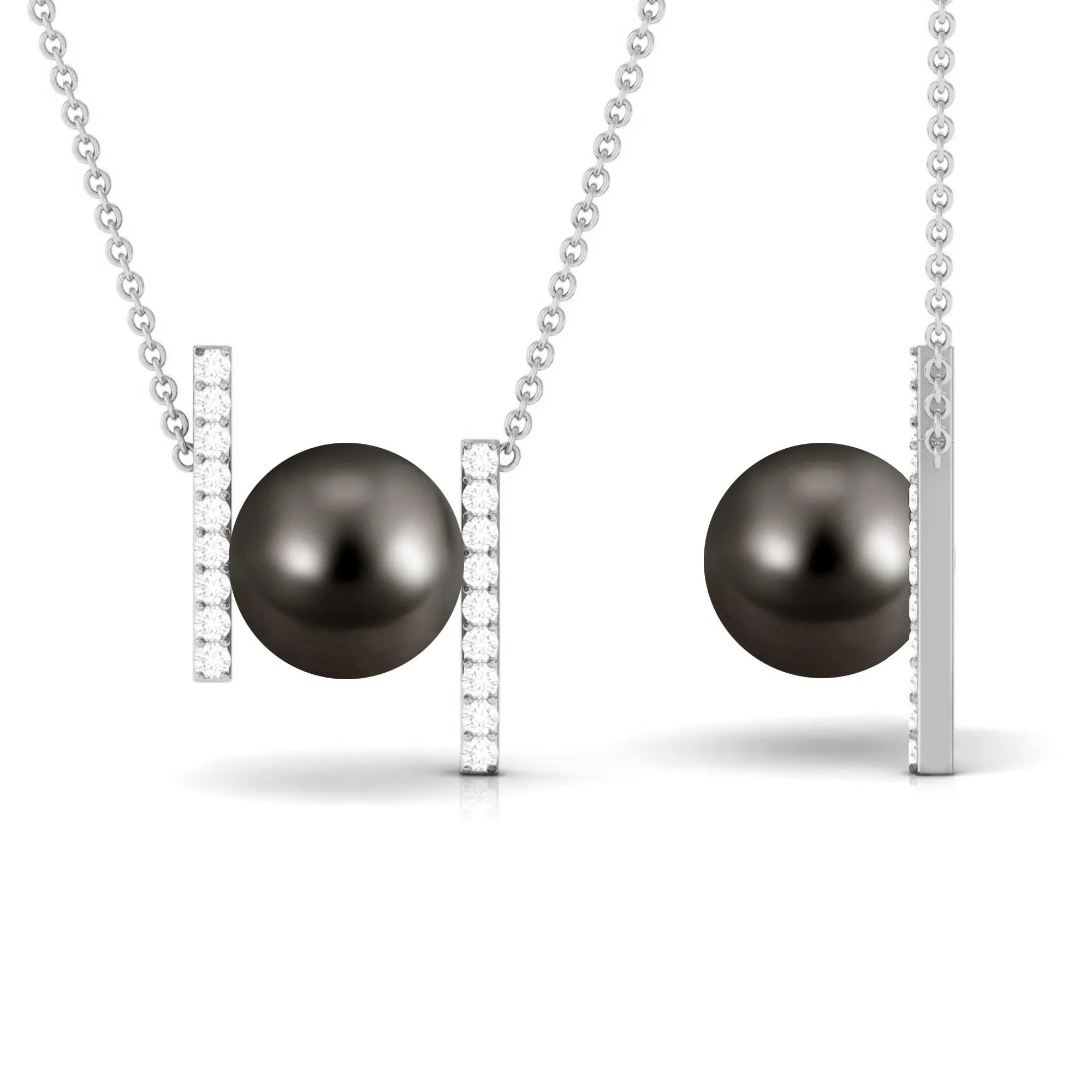 10 MM Bead Set Tahitian Pearl Solitaire Necklace with Diamond
