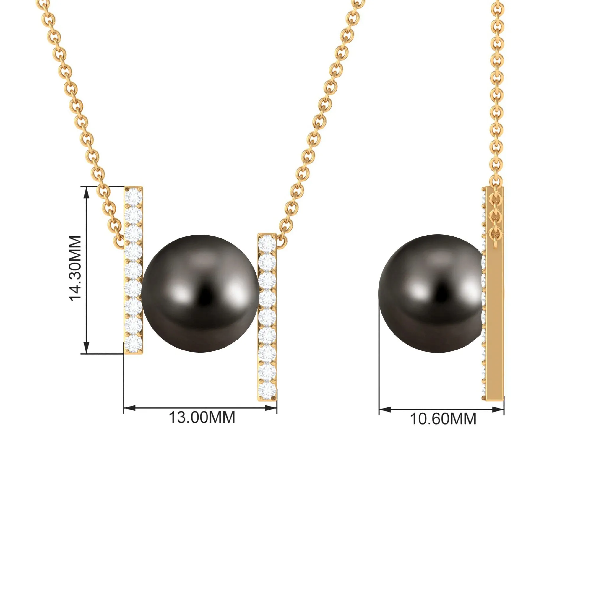 10 MM Bead Set Tahitian Pearl Solitaire Necklace with Diamond