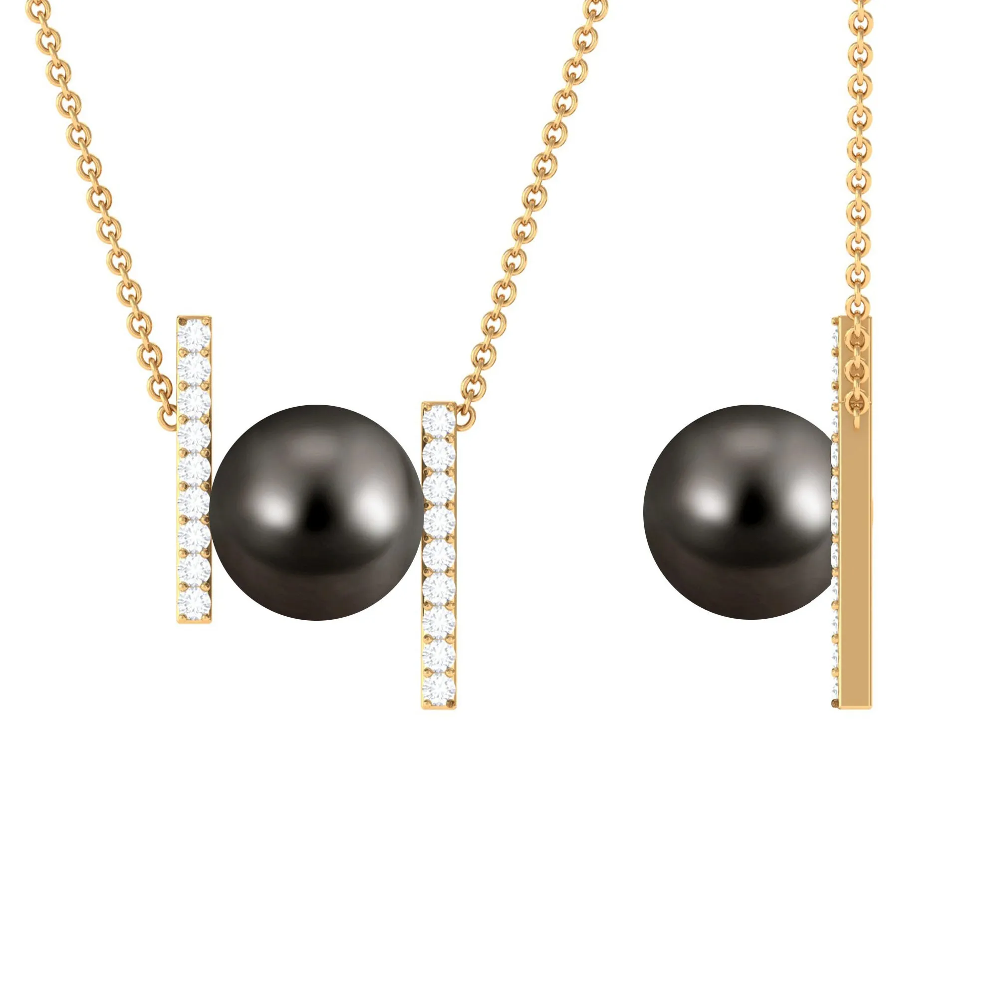 10 MM Bead Set Tahitian Pearl Solitaire Necklace with Diamond