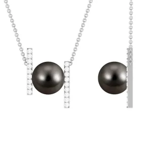 10 MM Bead Set Tahitian Pearl Solitaire Necklace with Diamond