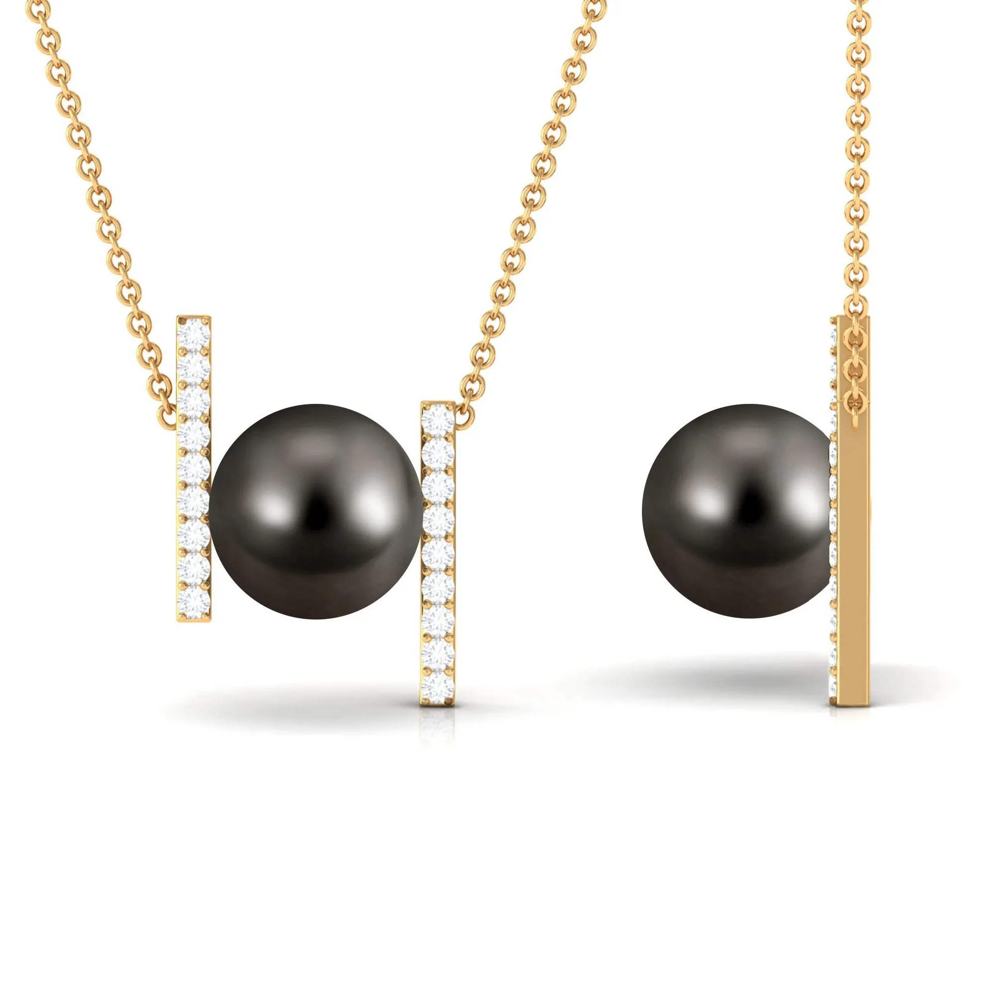 10 MM Bead Set Tahitian Pearl Solitaire Necklace with Diamond