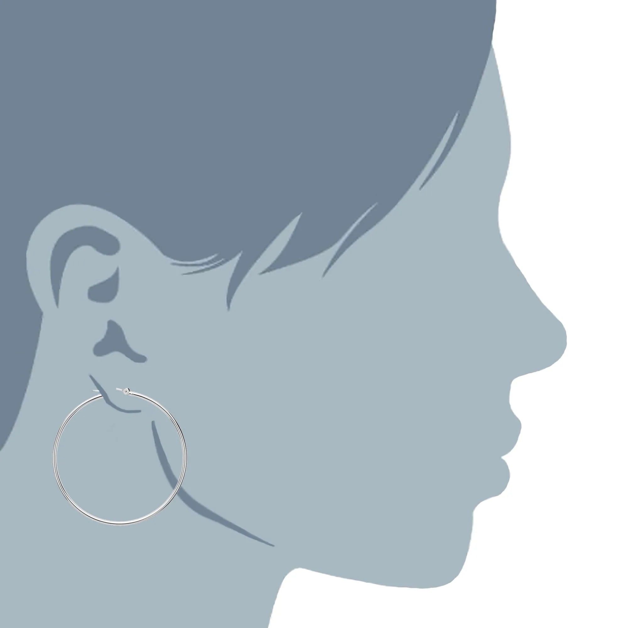 10k White Gold 1.5mm Shiny Round Tube Hoop Earrings