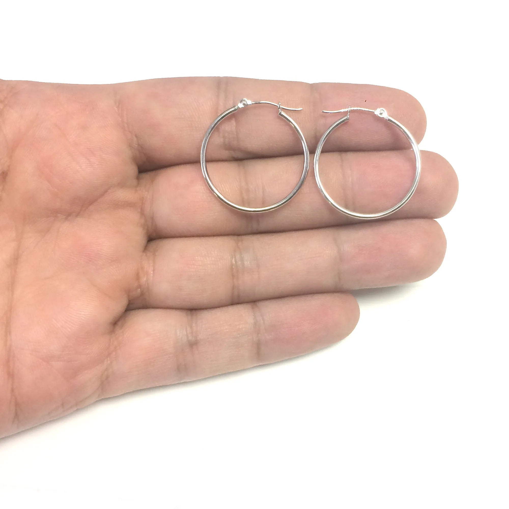 10k White Gold 1.5mm Shiny Round Tube Hoop Earrings