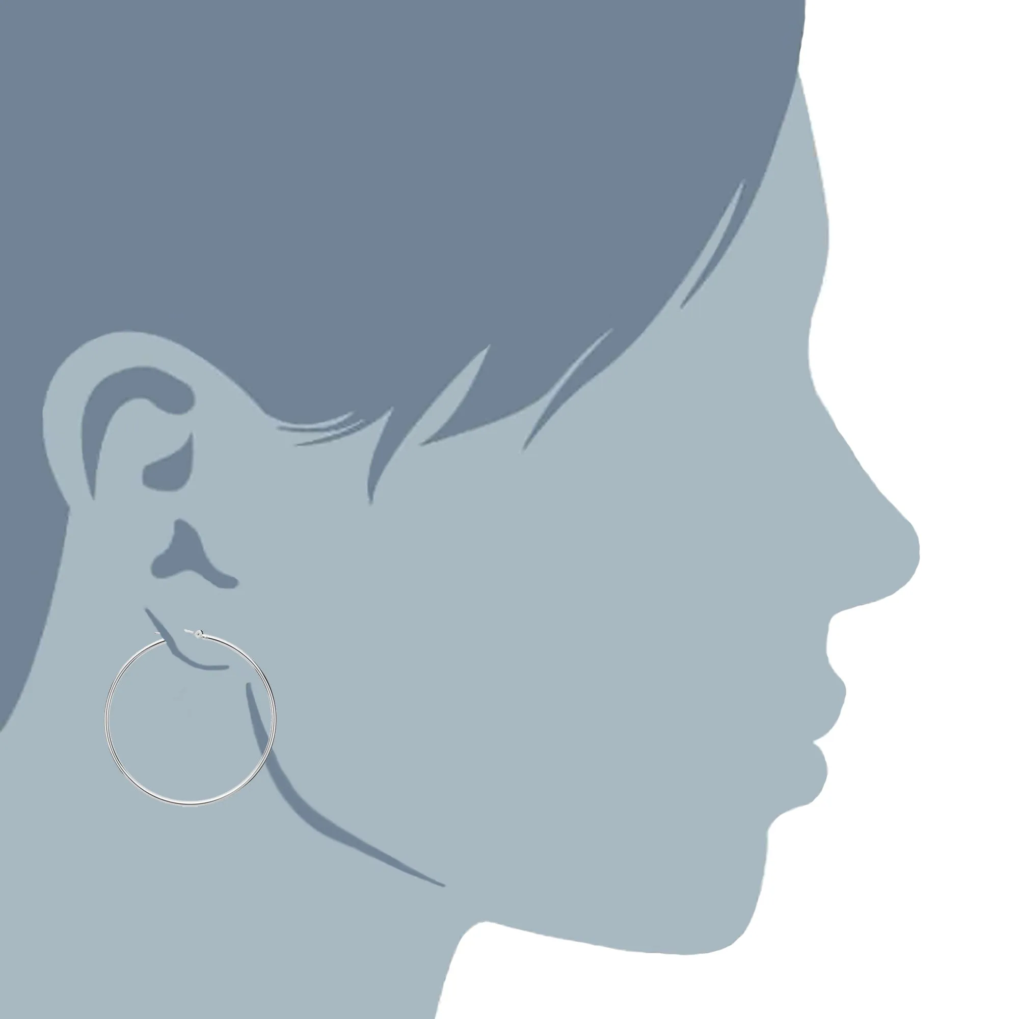 10k White Gold 1.5mm Shiny Round Tube Hoop Earrings