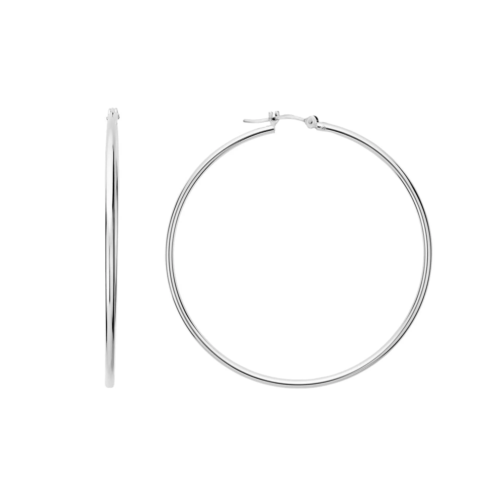 10k White Gold 1.5mm Shiny Round Tube Hoop Earrings