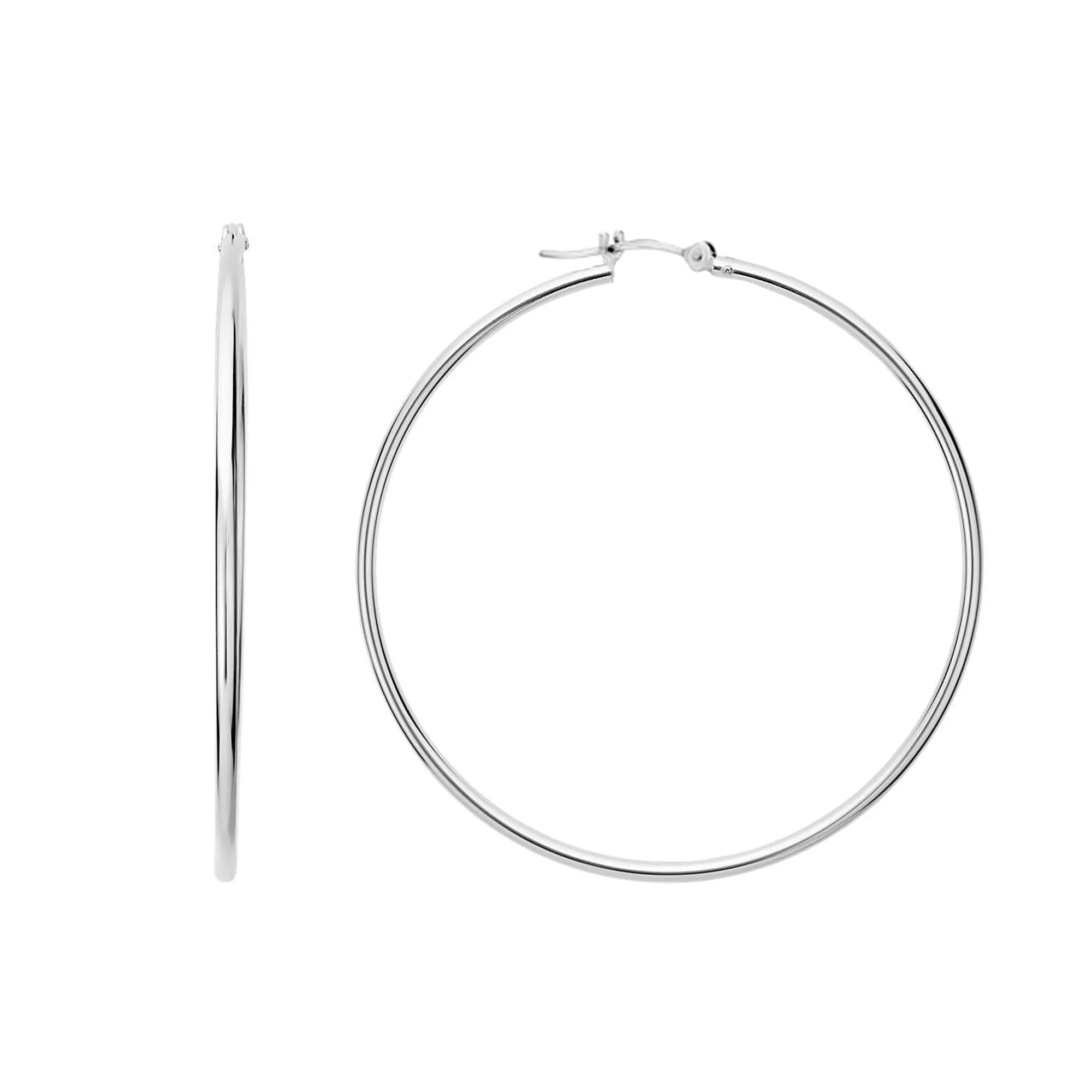 10k White Gold 1.5mm Shiny Round Tube Hoop Earrings