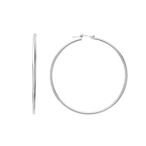10k White Gold 1.5mm Shiny Round Tube Hoop Earrings