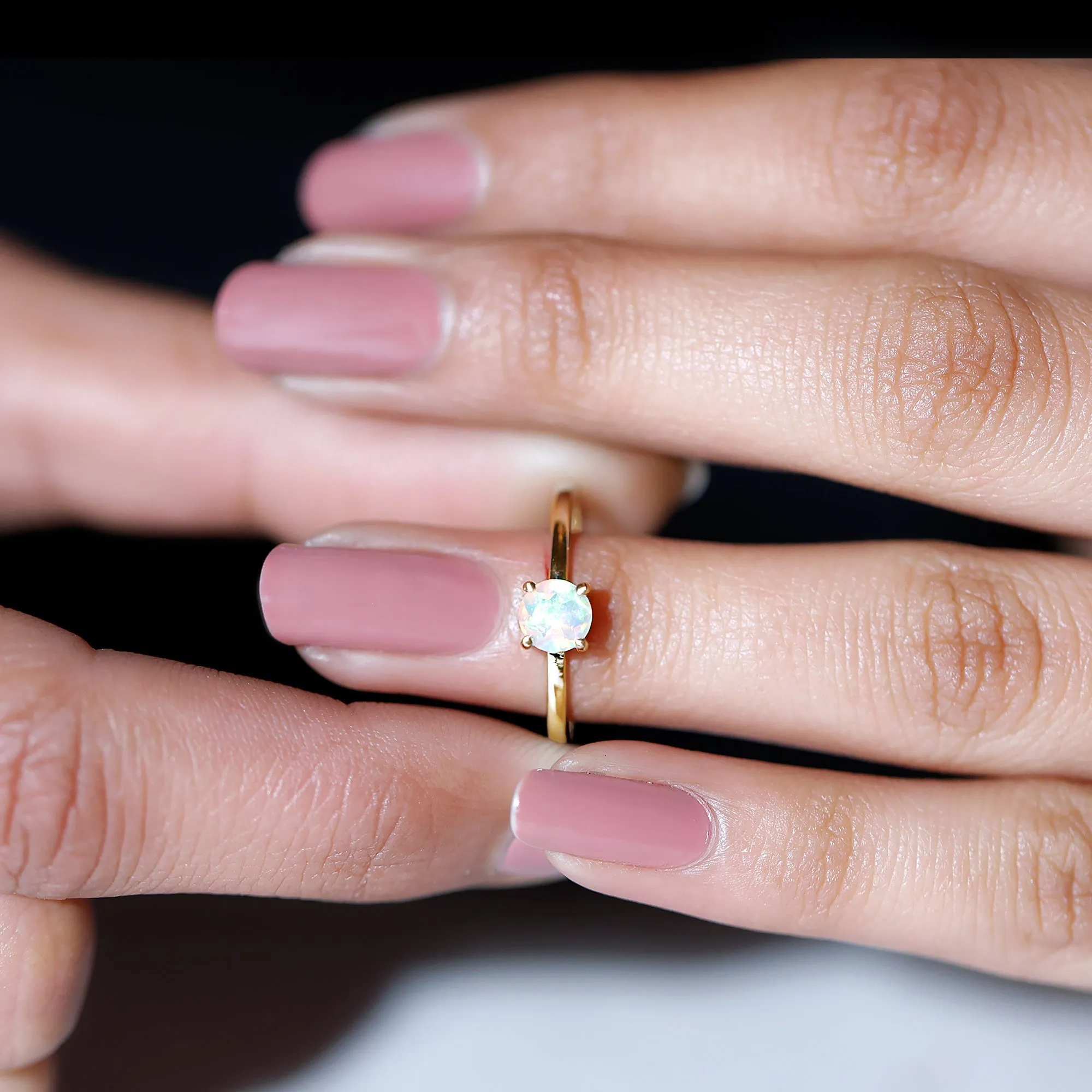 1/2 CT Round Ethiopian Opal Solitaire Promise Ring