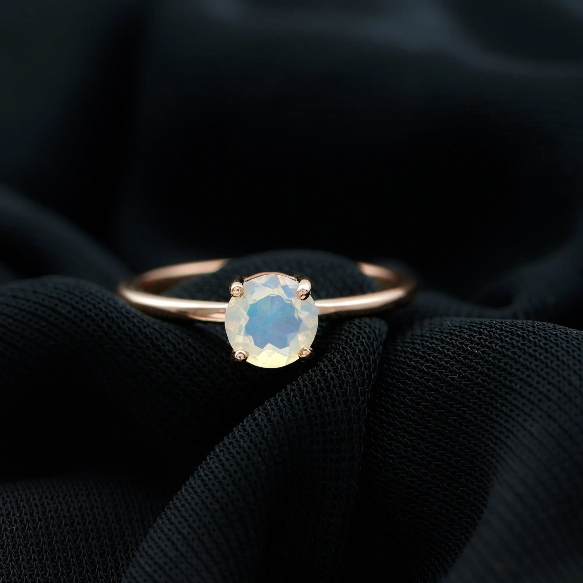 1/2 CT Round Ethiopian Opal Solitaire Promise Ring