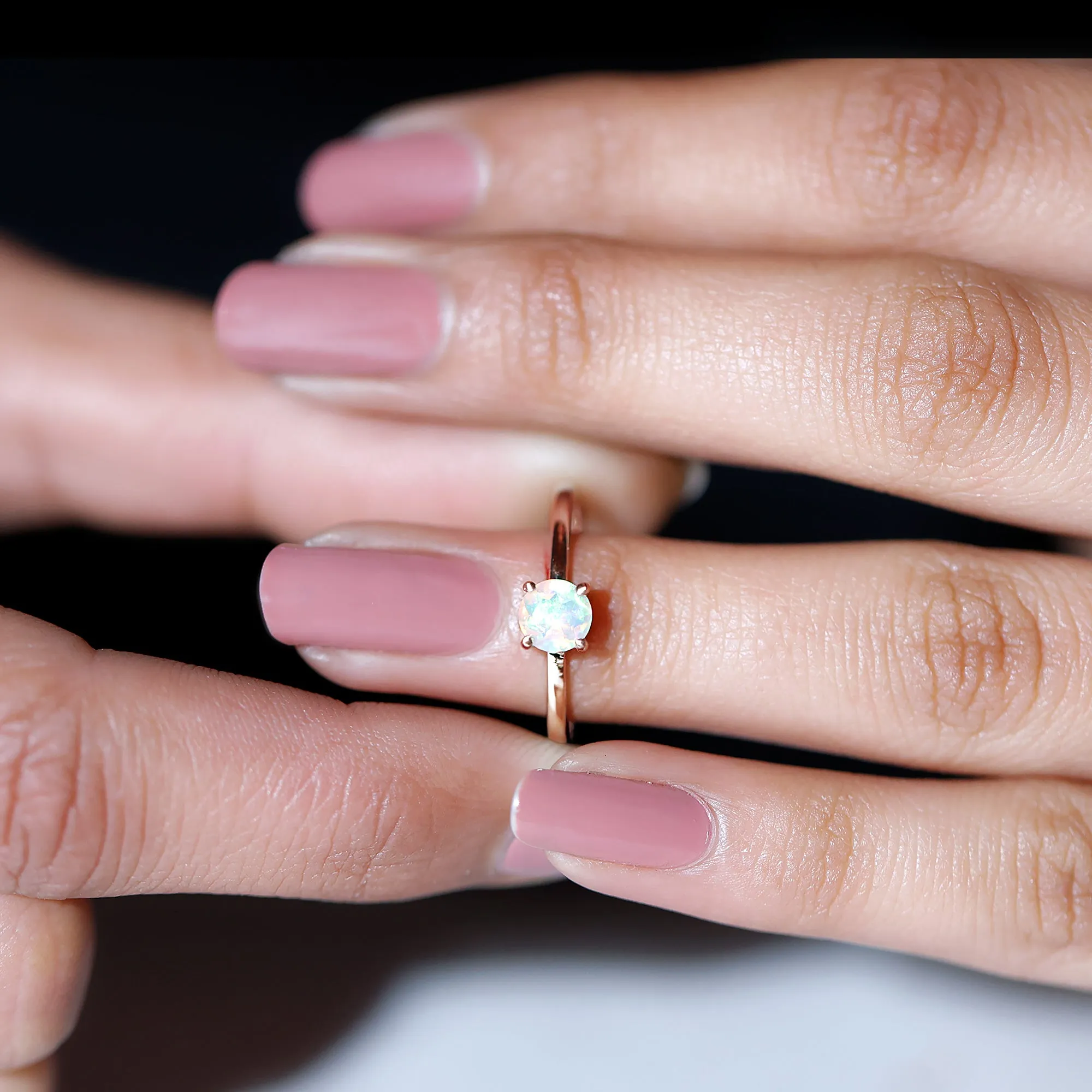 1/2 CT Round Ethiopian Opal Solitaire Promise Ring