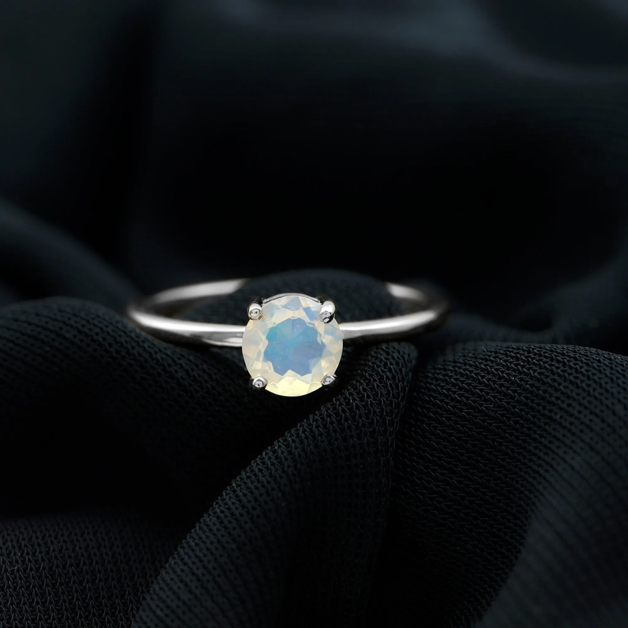 1/2 CT Round Ethiopian Opal Solitaire Promise Ring