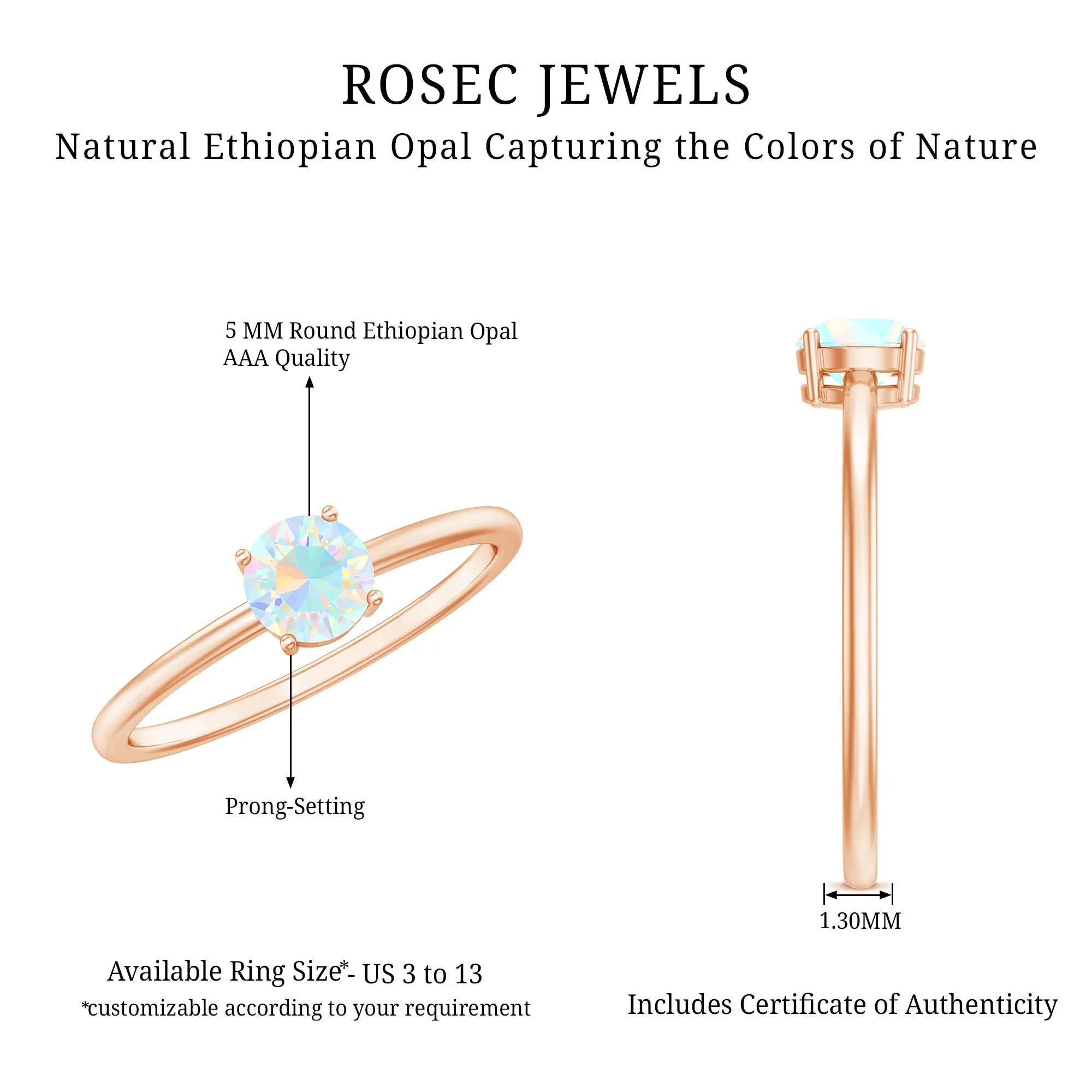 1/2 CT Round Ethiopian Opal Solitaire Promise Ring