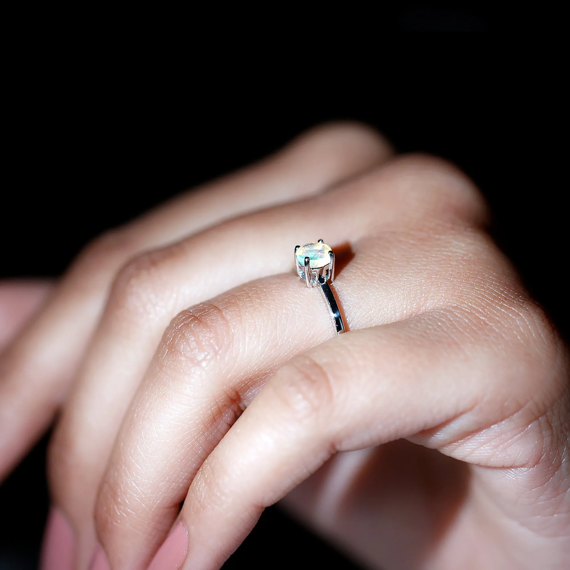 1/2 CT Round Ethiopian Opal Solitaire Promise Ring