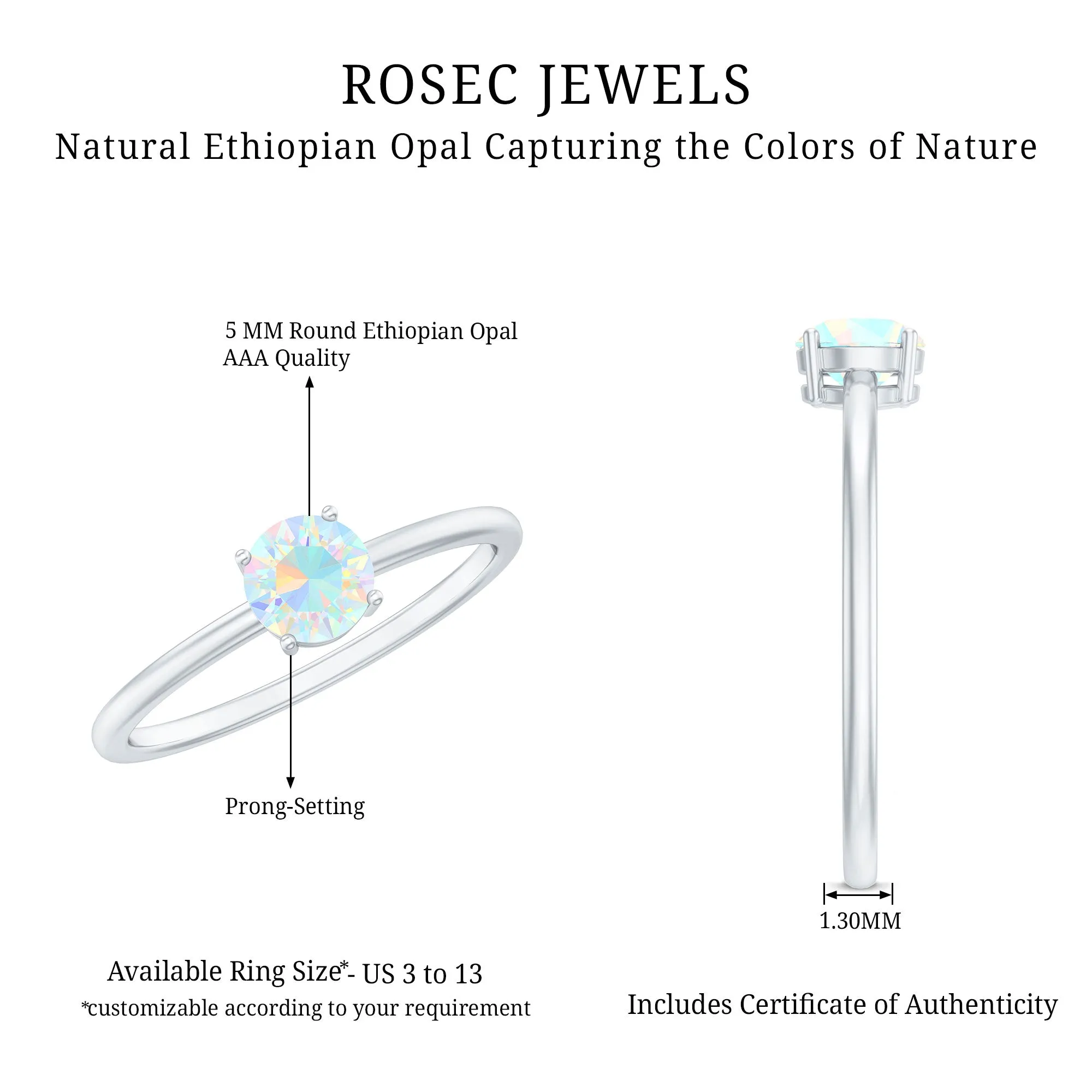 1/2 CT Round Ethiopian Opal Solitaire Promise Ring