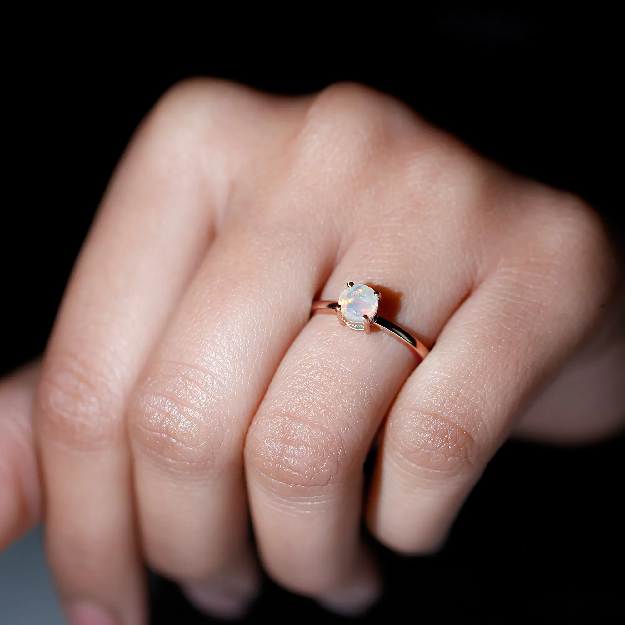 1/2 CT Round Ethiopian Opal Solitaire Promise Ring