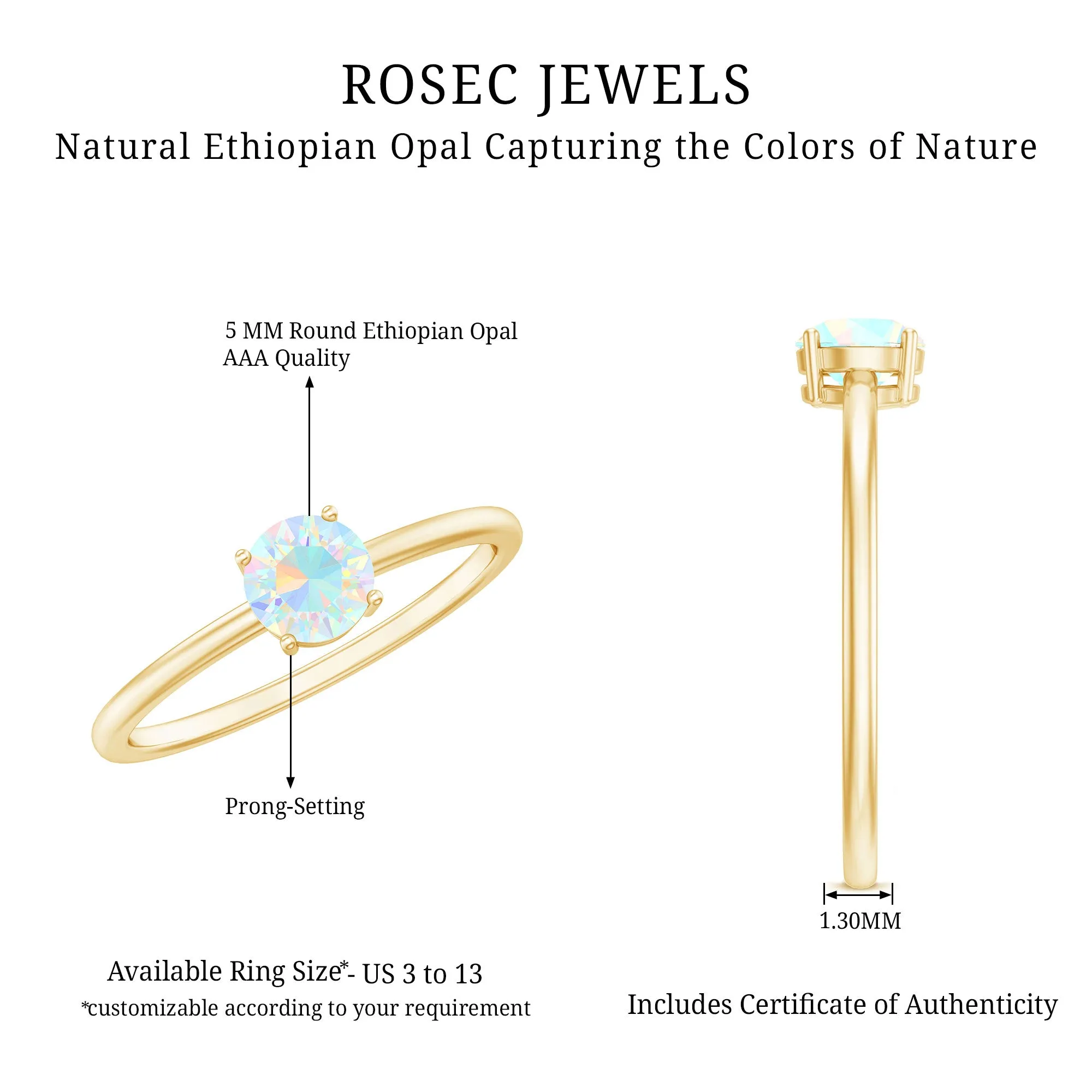 1/2 CT Round Ethiopian Opal Solitaire Promise Ring