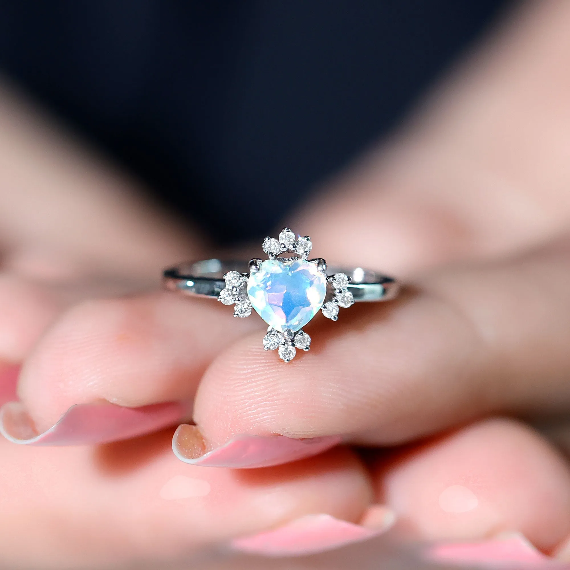 1.25 CT Heart Shape Ethiopian Opal Solitaire Promise Ring with Diamond Accent