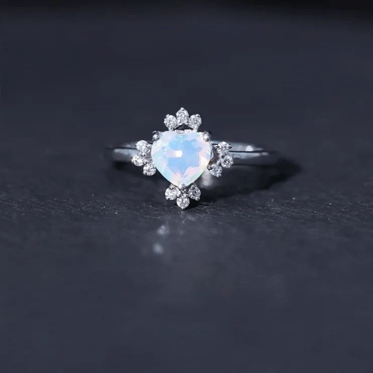 1.25 CT Heart Shape Ethiopian Opal Solitaire Promise Ring with Diamond Accent