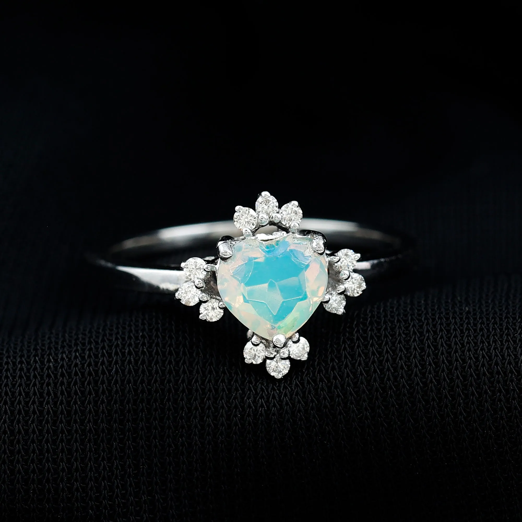 1.25 CT Heart Shape Ethiopian Opal Solitaire Promise Ring with Diamond Accent