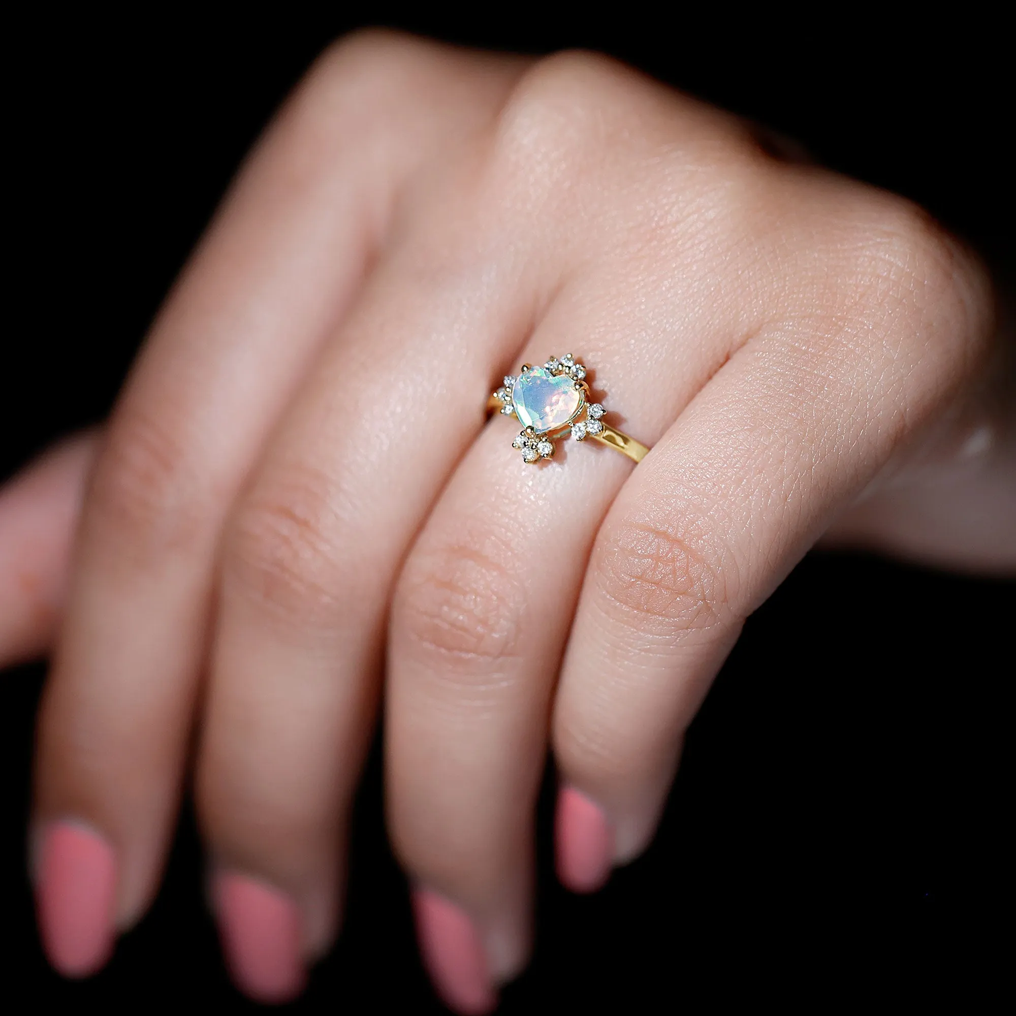 1.25 CT Heart Shape Ethiopian Opal Solitaire Promise Ring with Diamond Accent