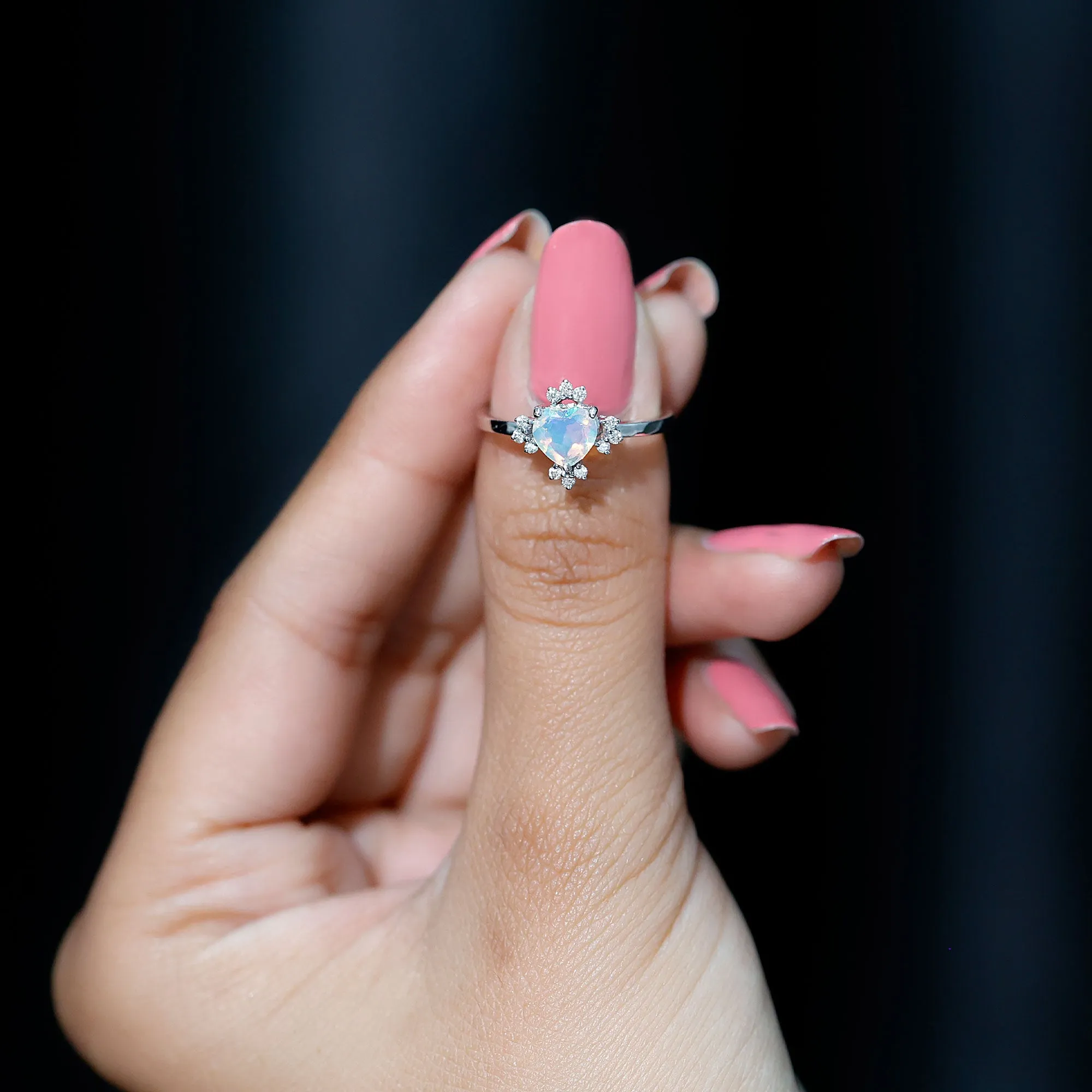 1.25 CT Heart Shape Ethiopian Opal Solitaire Promise Ring with Diamond Accent