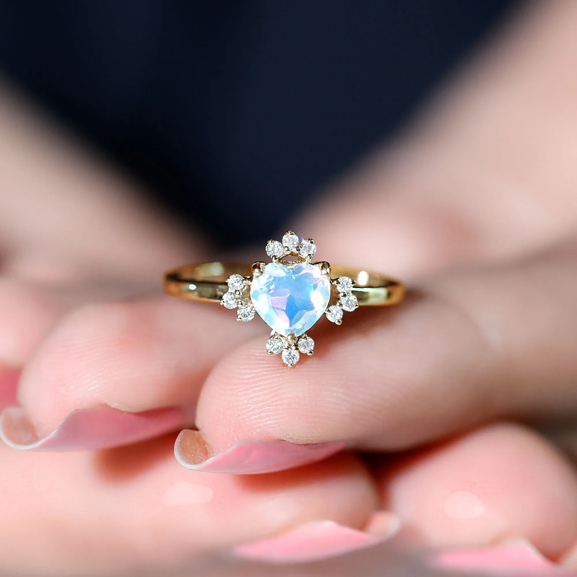 1.25 CT Heart Shape Ethiopian Opal Solitaire Promise Ring with Diamond Accent