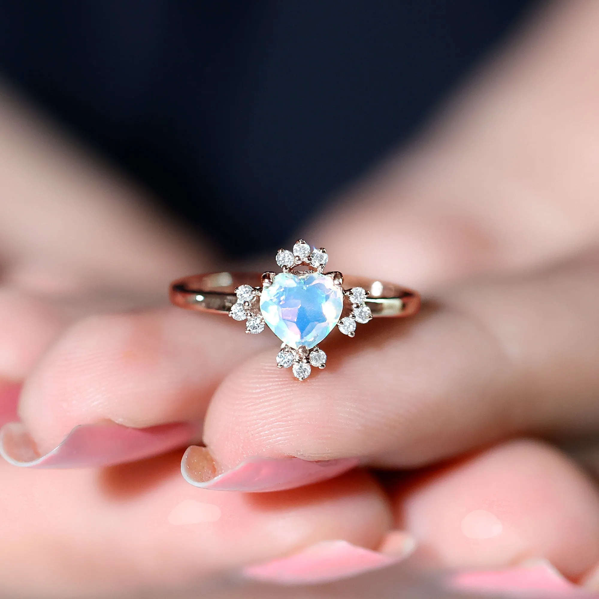 1.25 CT Heart Shape Ethiopian Opal Solitaire Promise Ring with Diamond Accent