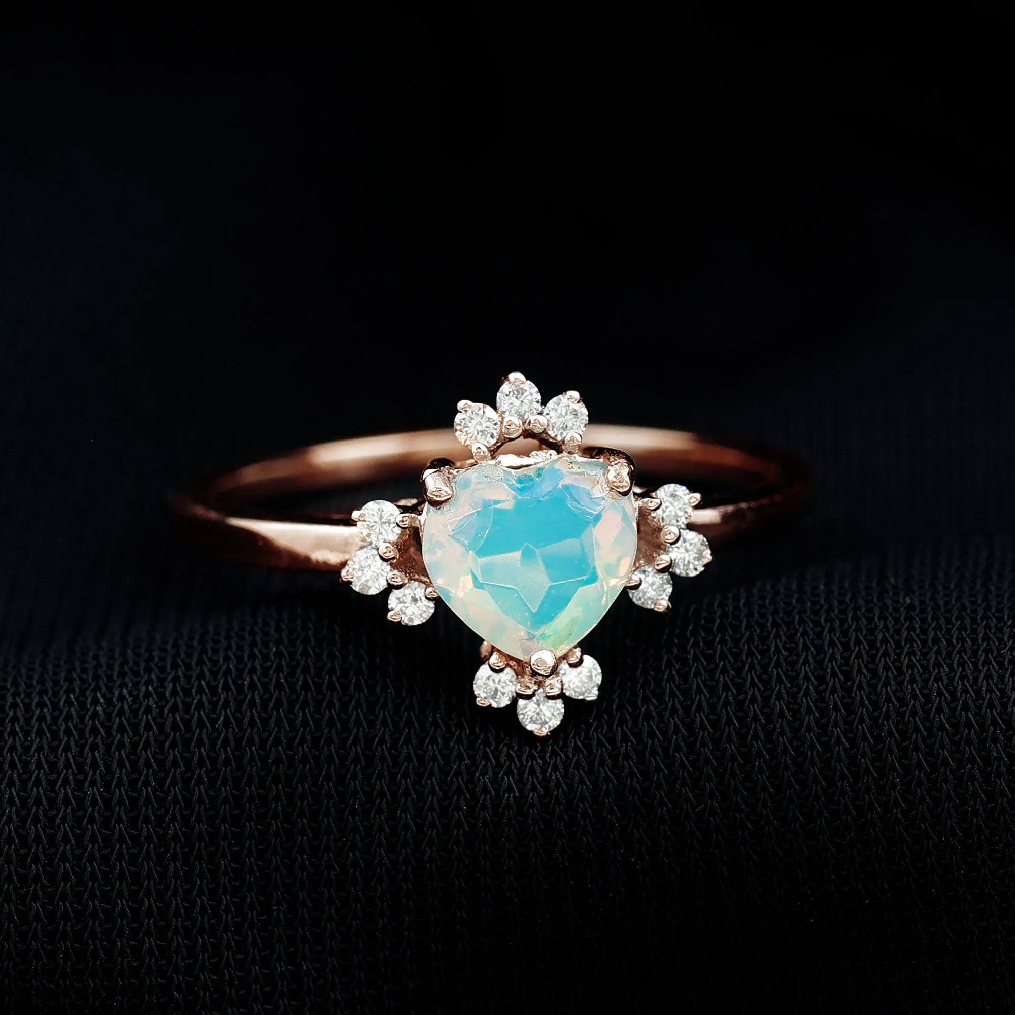 1.25 CT Heart Shape Ethiopian Opal Solitaire Promise Ring with Diamond Accent