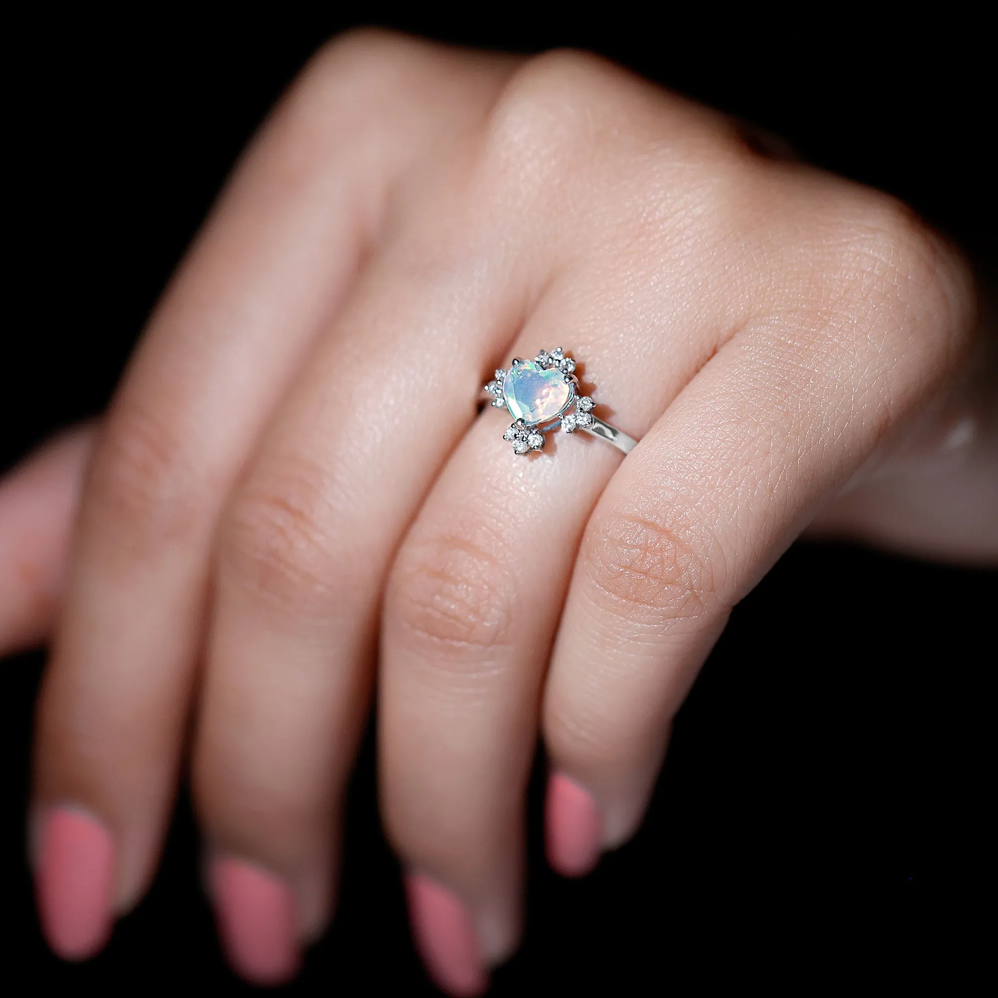 1.25 CT Heart Shape Ethiopian Opal Solitaire Promise Ring with Diamond Accent