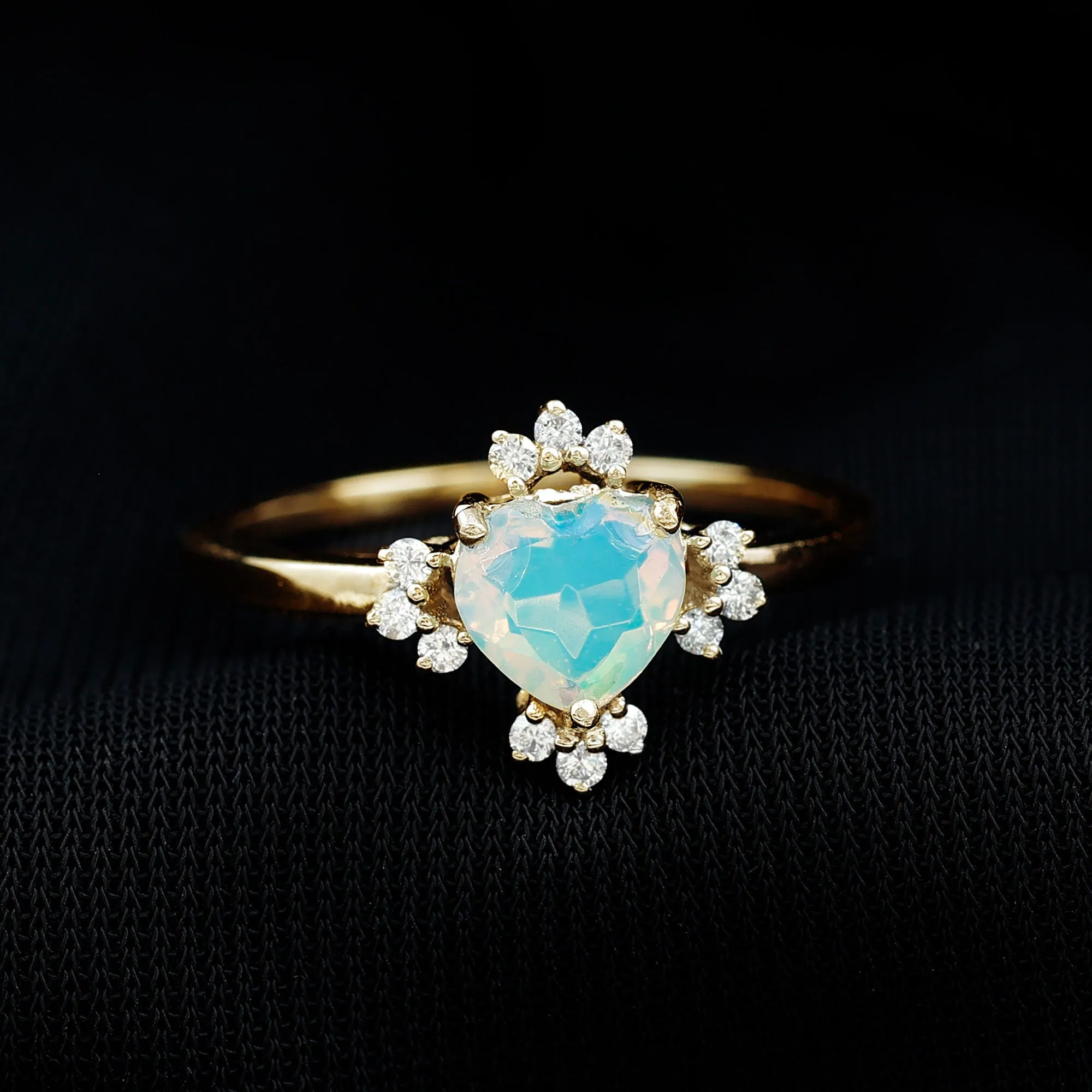 1.25 CT Heart Shape Ethiopian Opal Solitaire Promise Ring with Diamond Accent