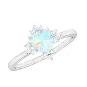 1.25 CT Heart Shape Ethiopian Opal Solitaire Promise Ring with Diamond Accent