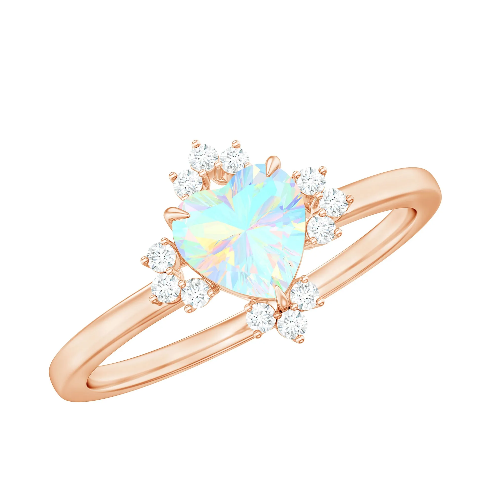 1.25 CT Heart Shape Ethiopian Opal Solitaire Promise Ring with Diamond Accent