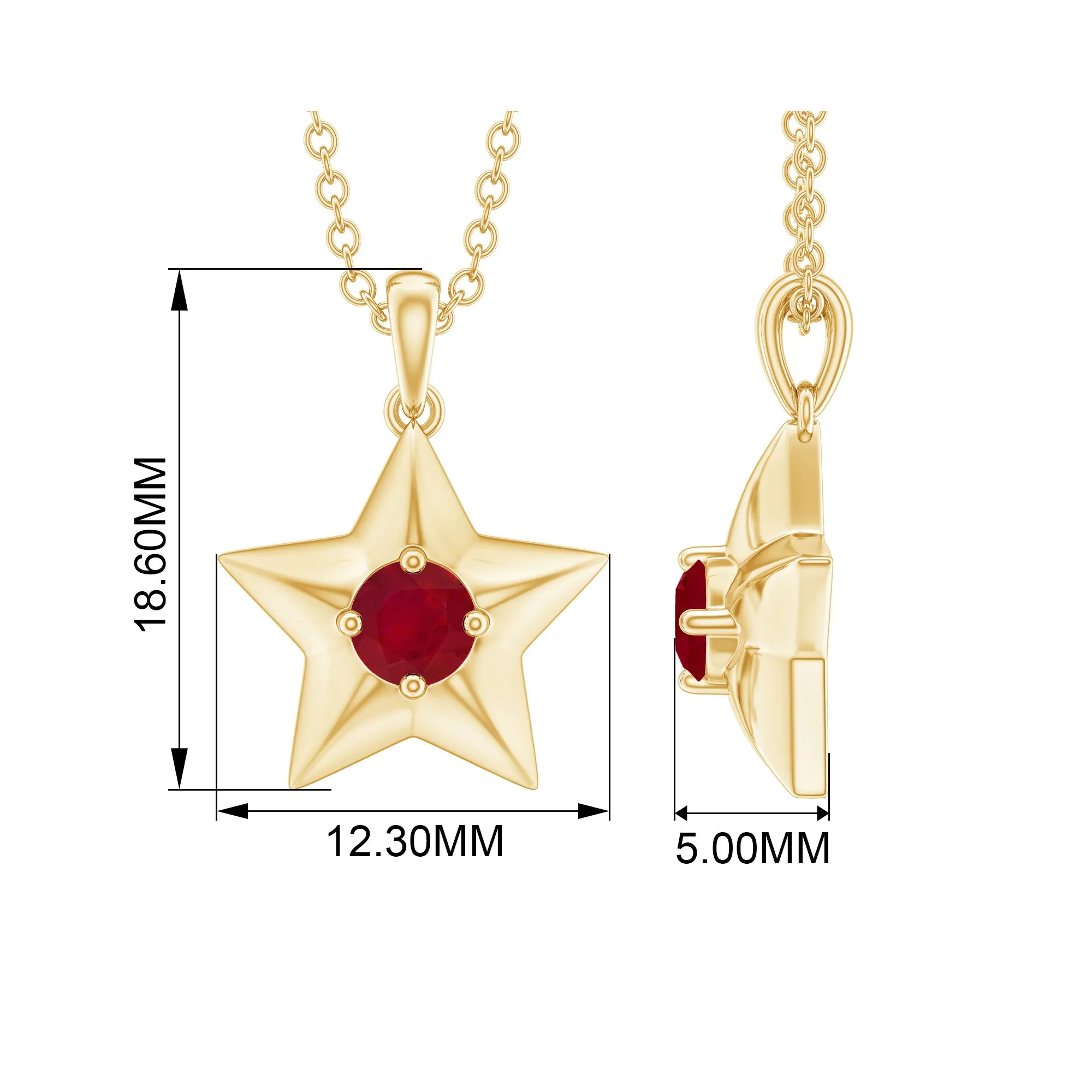1/4 CT Elegant Ruby and Gold Star Pendant for Women