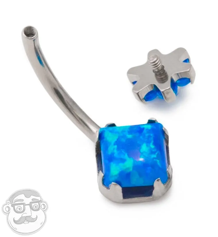 14G Titanium Blue Opal Flower Belly Button Ring