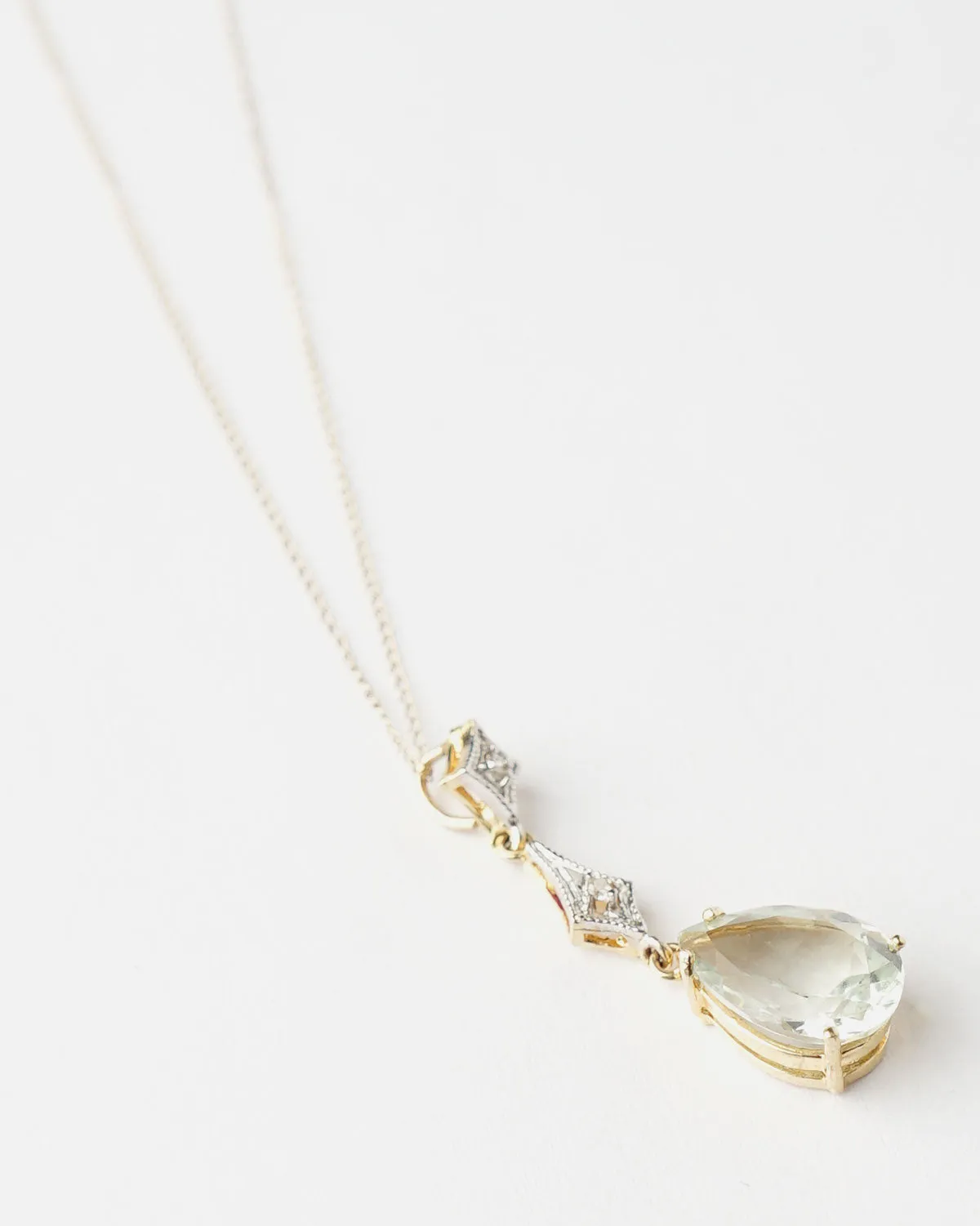 14k Gold Necklace w/ Aquamarine & Dia Charm