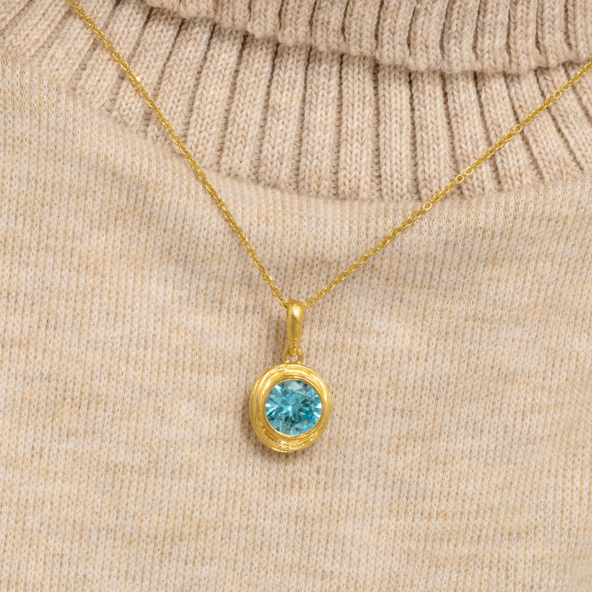 14K Gold Over Sterling Silver Aquamarine CZ Necklace