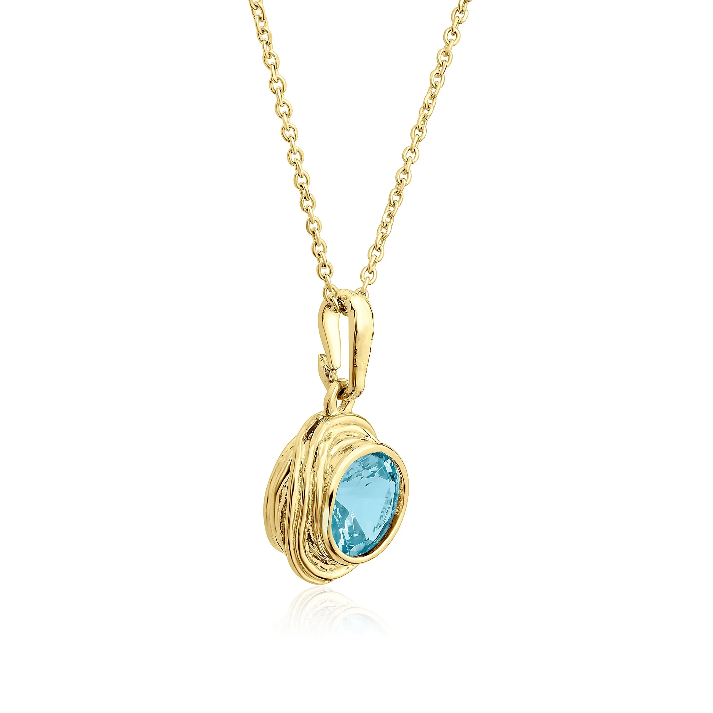 14K Gold Over Sterling Silver Aquamarine CZ Necklace