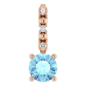 14K Rose Gold Imitation Aquamarine & .01 CTW Natural Diamond Charm/Pendant