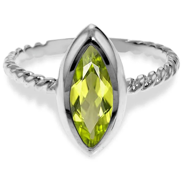 14K Solid White Gold Rings w/ Natural Marquis Peridot