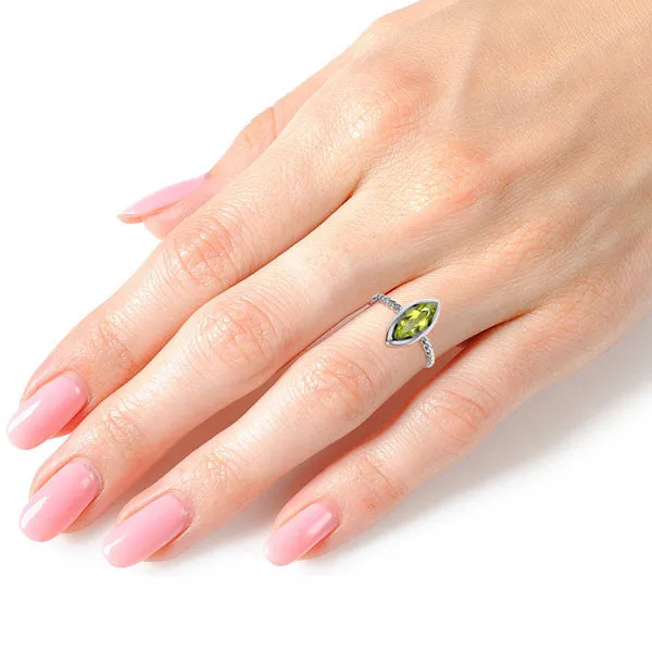 14K Solid White Gold Rings w/ Natural Marquis Peridot