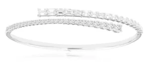 14k white gold hinged bypass round and Baguette diamond hinged bangle